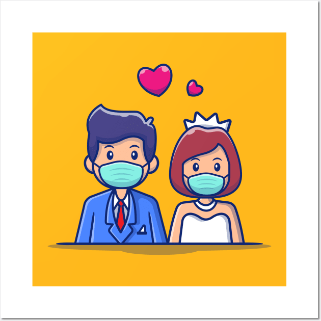 Cute Couple Marriage Man And Woman Wearing Mask Wall Art by Catalyst Labs